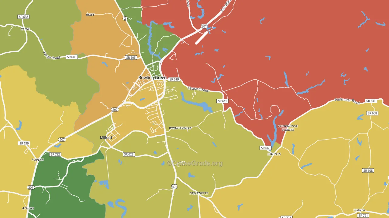 Bowling Green, VA Map of Vandalism Rates