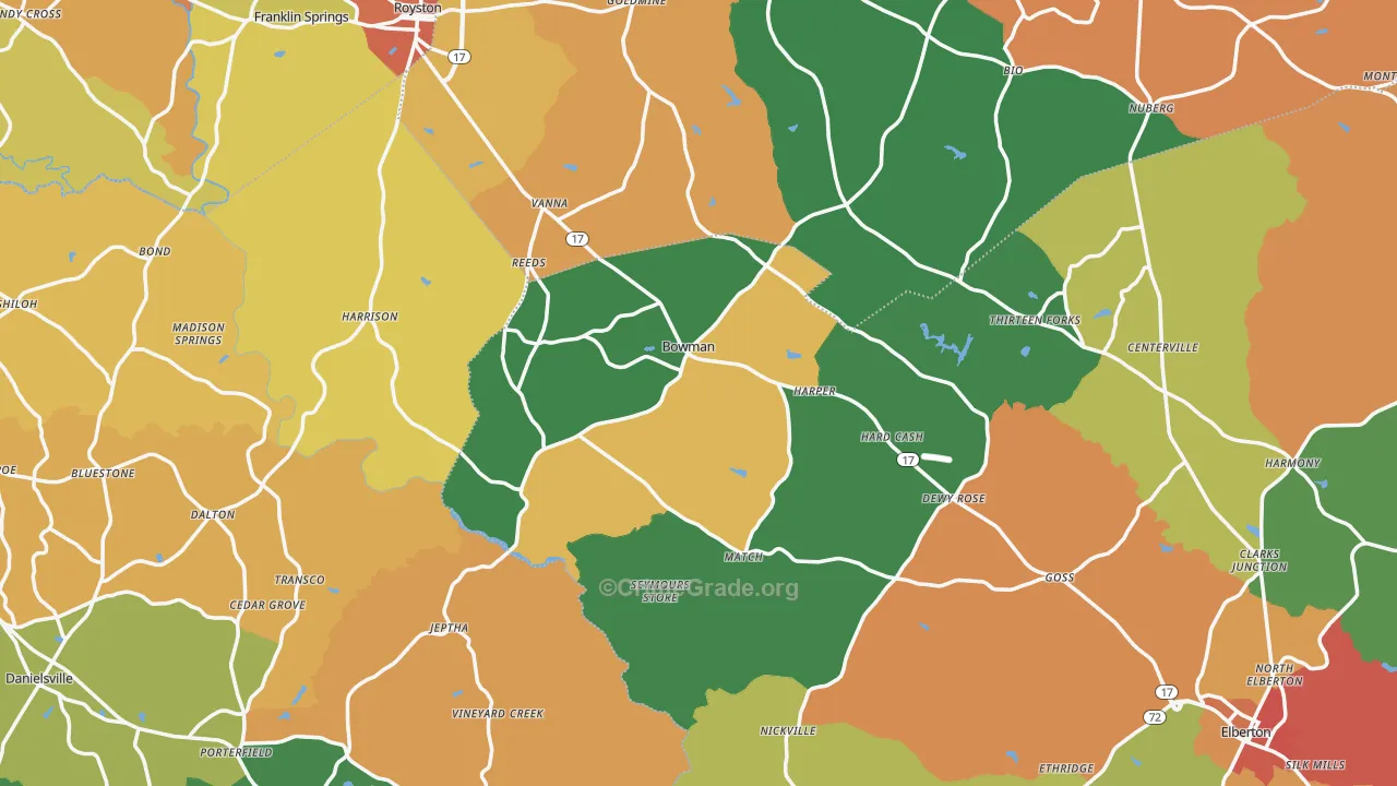 Bowman, GA Map of Vandalism Rates