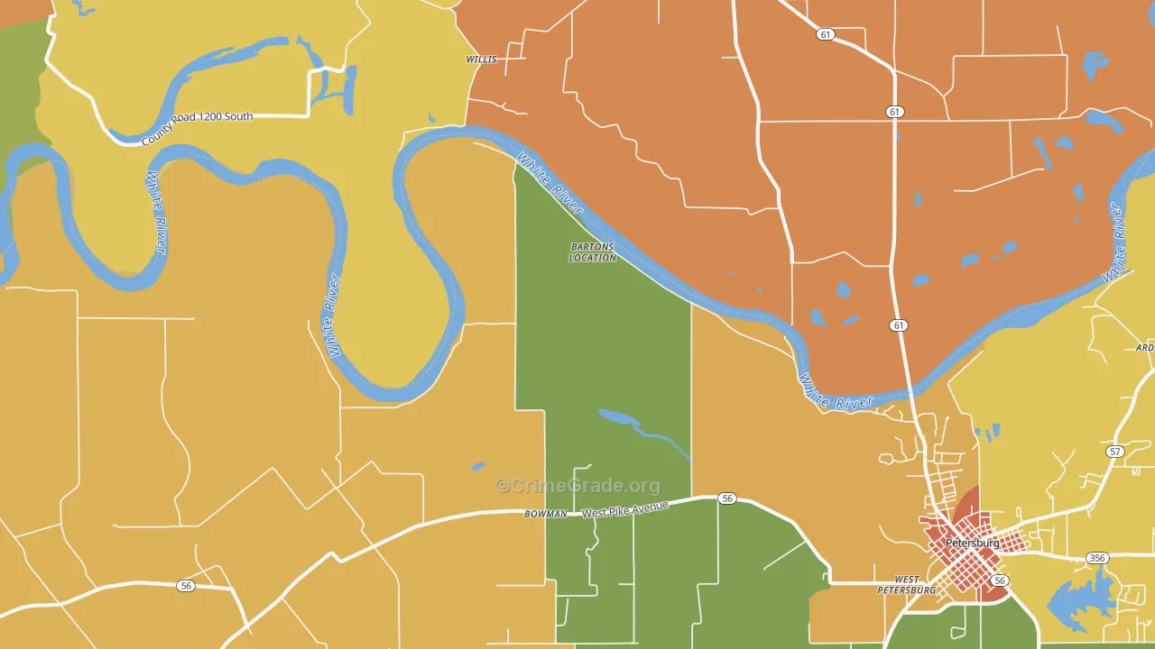 Bowman, IN Map of Vandalism Rates
