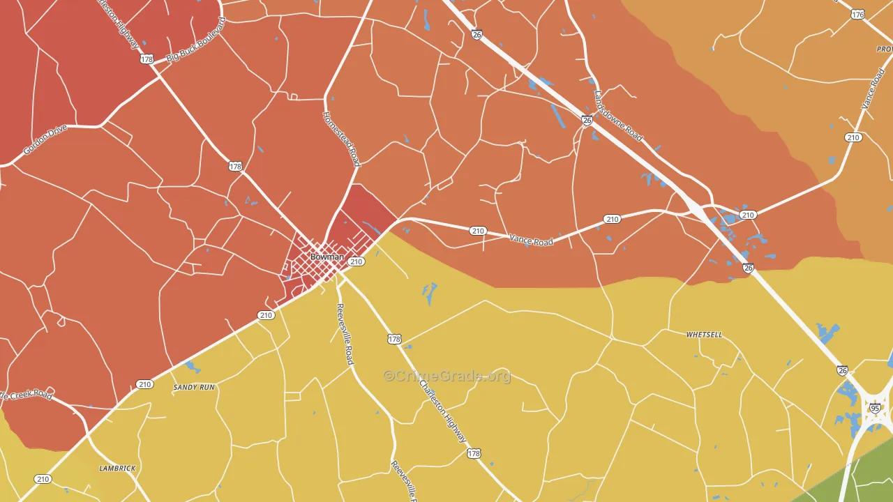 Bowman, SC Map of Vandalism Rates