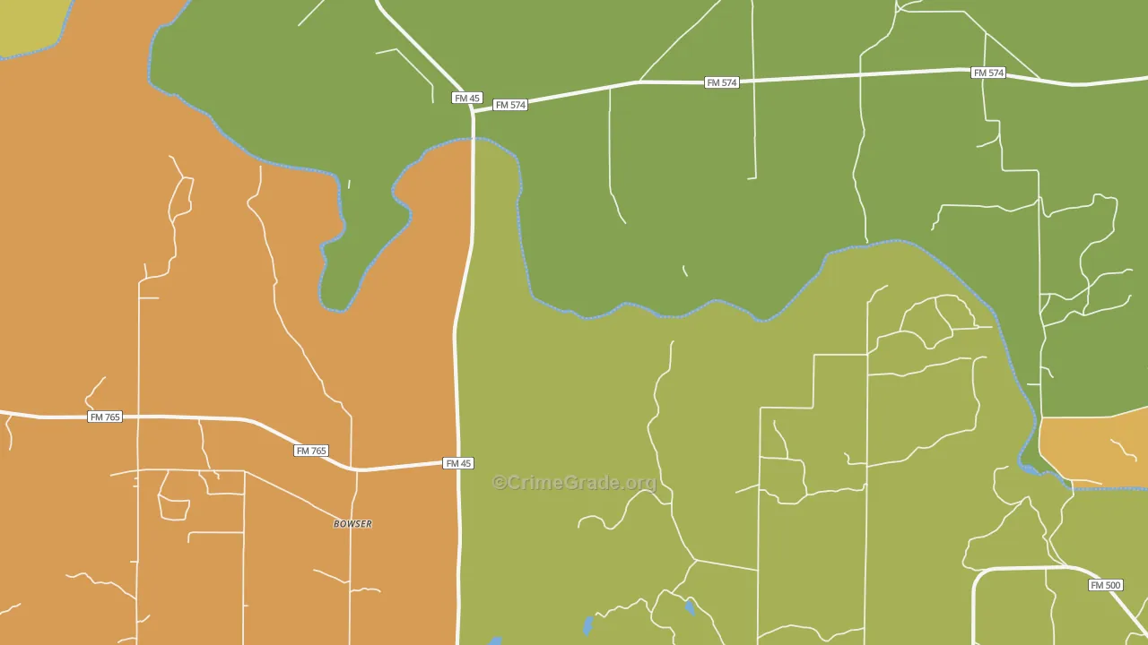 Bowser, TX Map of Vandalism Rates