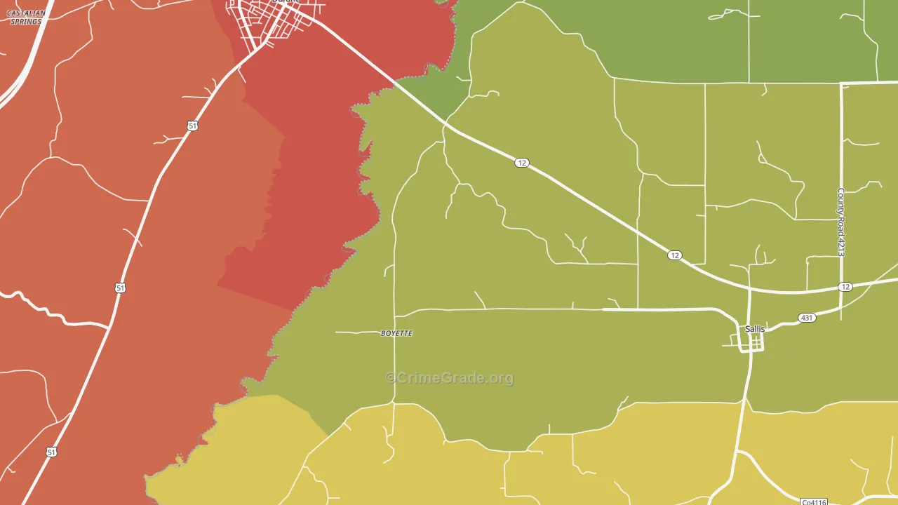 Boyette, MS Map of Vandalism Rates