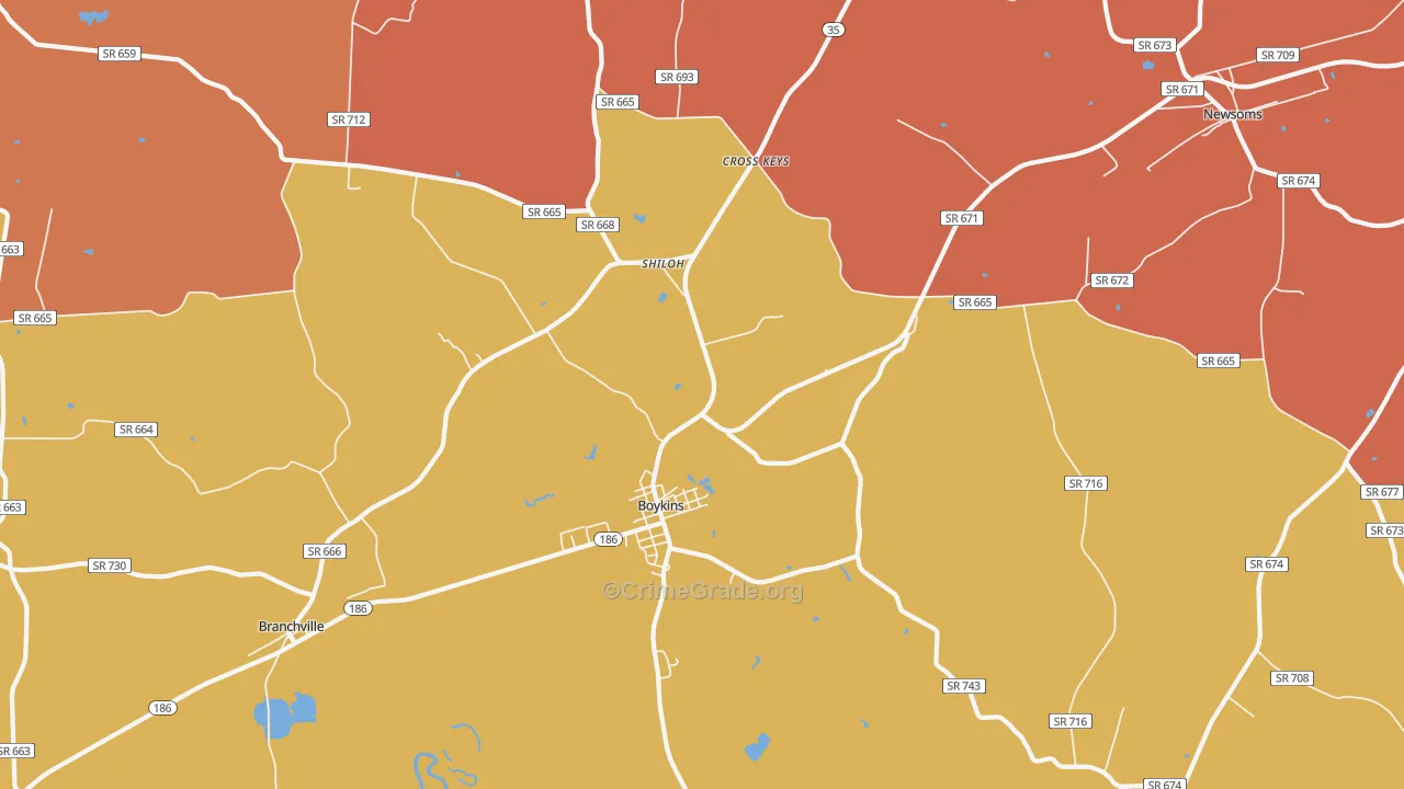 Boykins, VA Map of Vandalism Rates