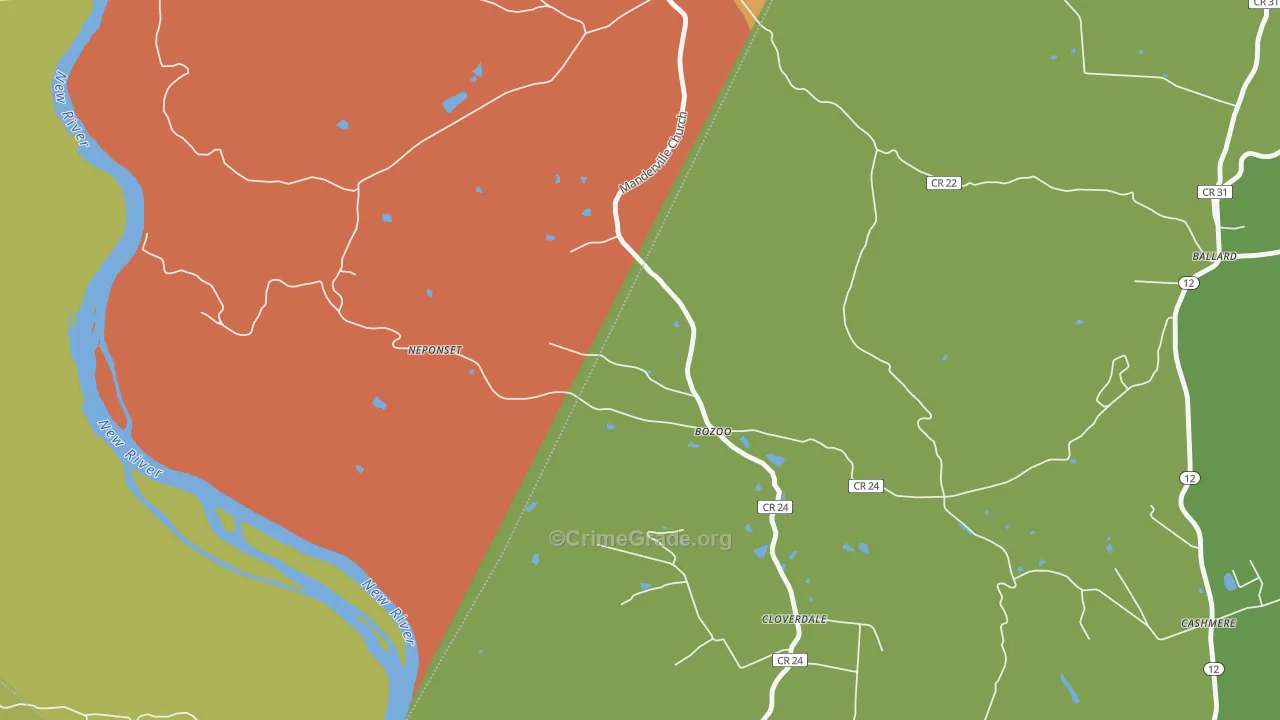 Bozoo, WV Map of Vandalism Rates