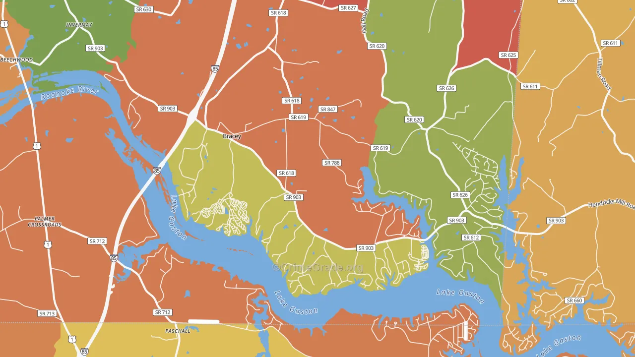 Bracey, VA Map of Vandalism Rates