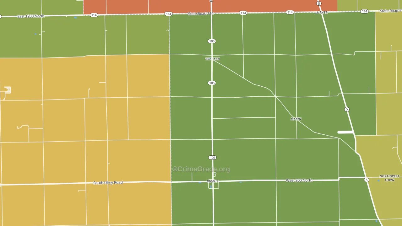Bracken, IN Map of Vandalism Rates