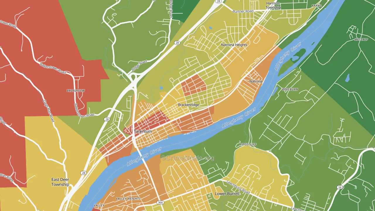 Brackenridge, PA Map of Vandalism Rates
