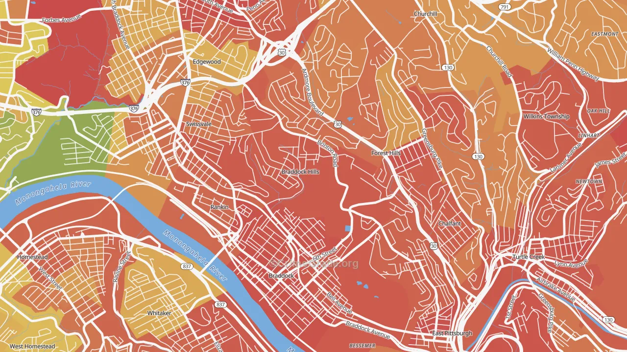 Braddock Hills, PA Map of Vandalism Rates