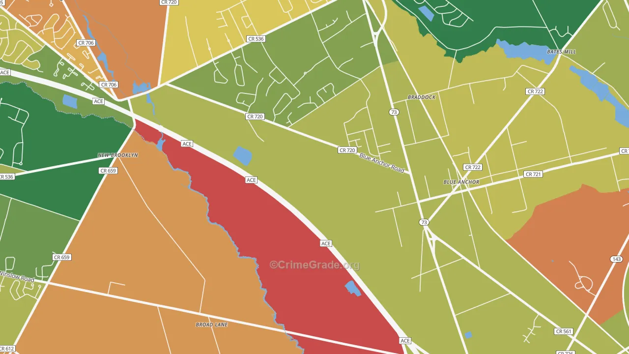 Braddock, NJ Map of Vandalism Rates