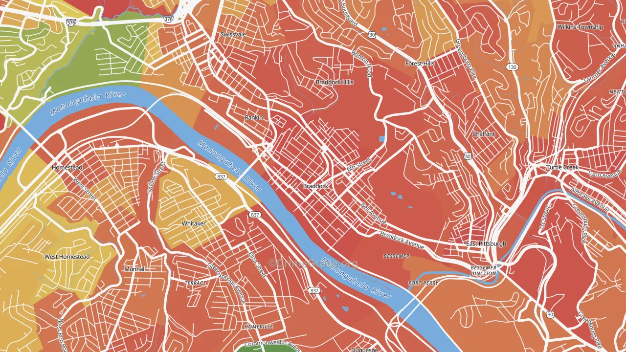 Braddock, PA Map of Vandalism Rates