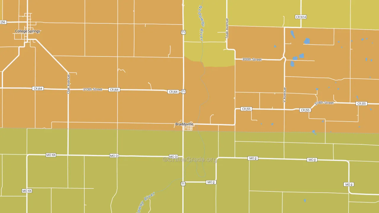Braddyville, IA Map of Vandalism Rates