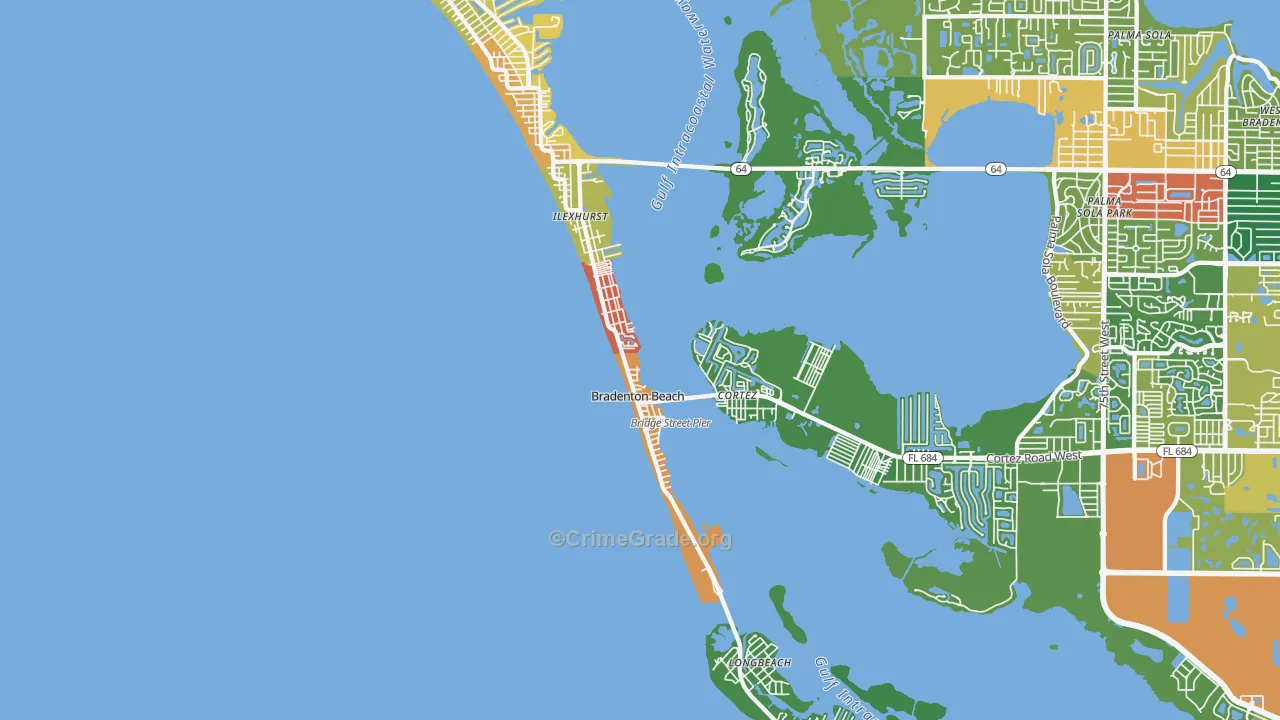 Bradenton Beach, FL Map of Vandalism Rates