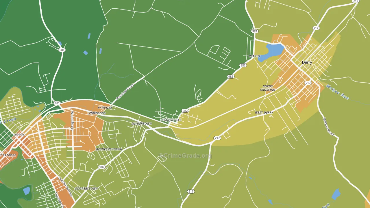 Bradenville, PA Map of Vandalism Rates
