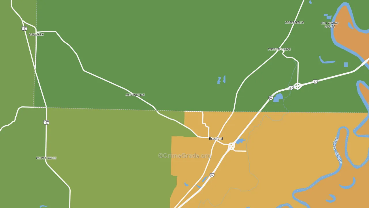 Bradford, AR Map of Vandalism Rates