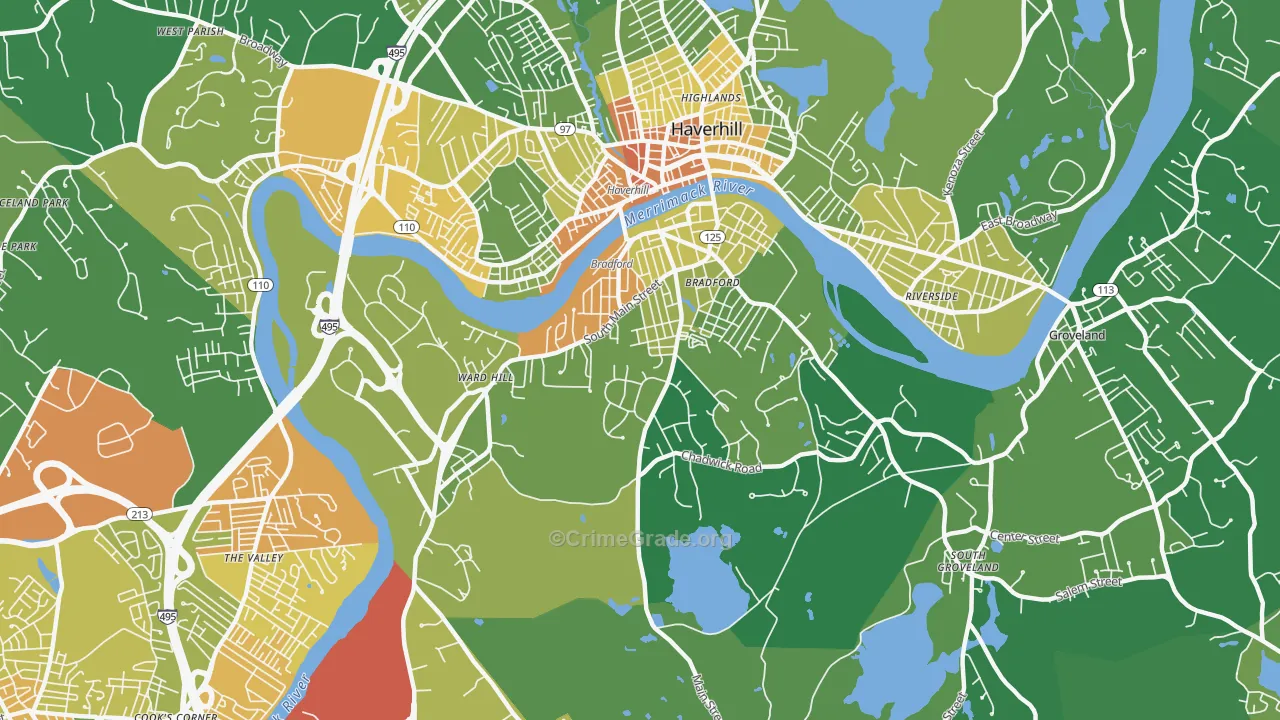 Bradford, Haverhill, MA Map of Vandalism Rates