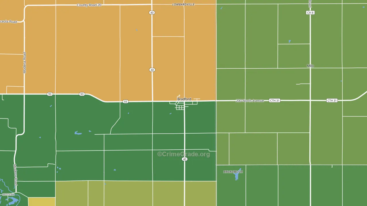 Bradford, IL Map of Vandalism Rates