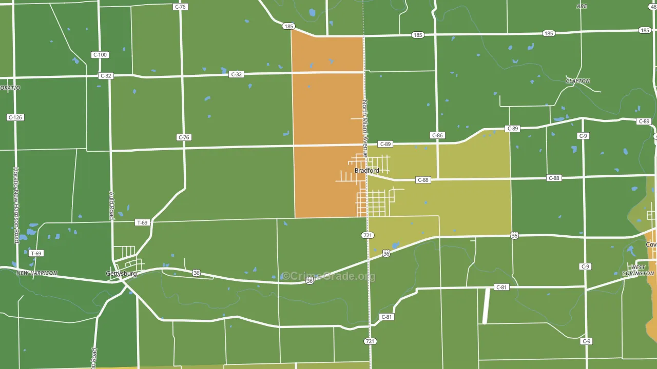 Bradford, OH Map of Vandalism Rates