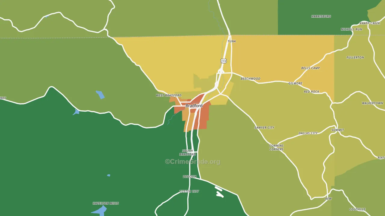 Bradford, PA Map of Vandalism Rates