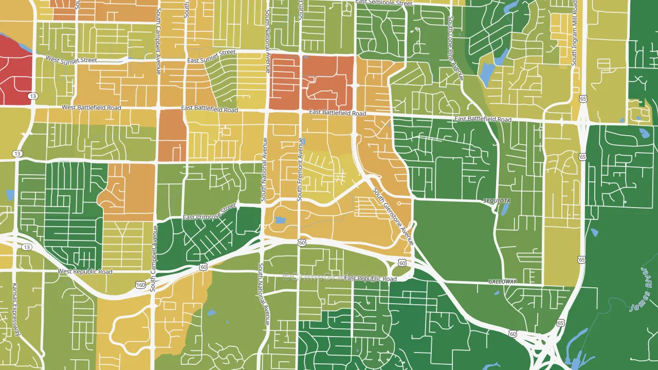 Bradford Park, Springfield, MO Map of Vandalism Rates