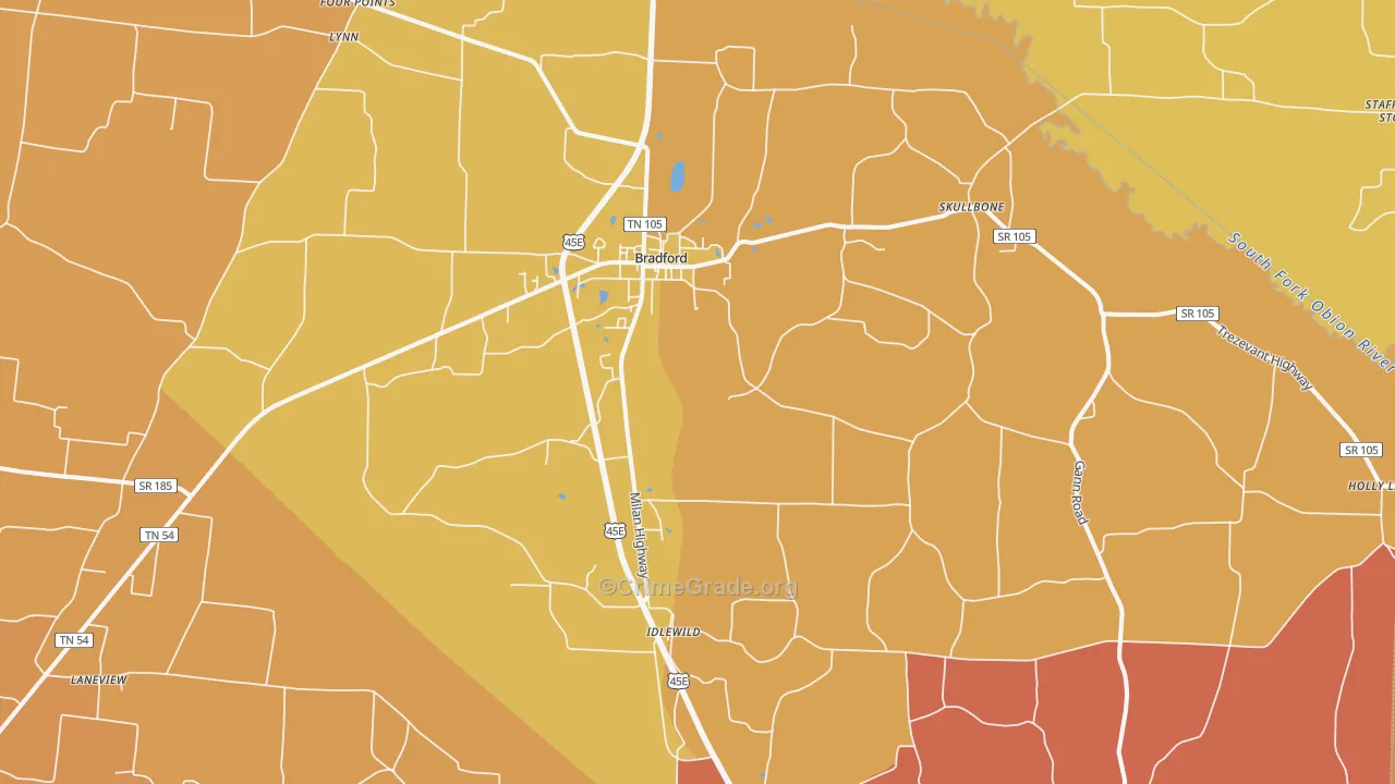 Bradford, TN Map of Vandalism Rates