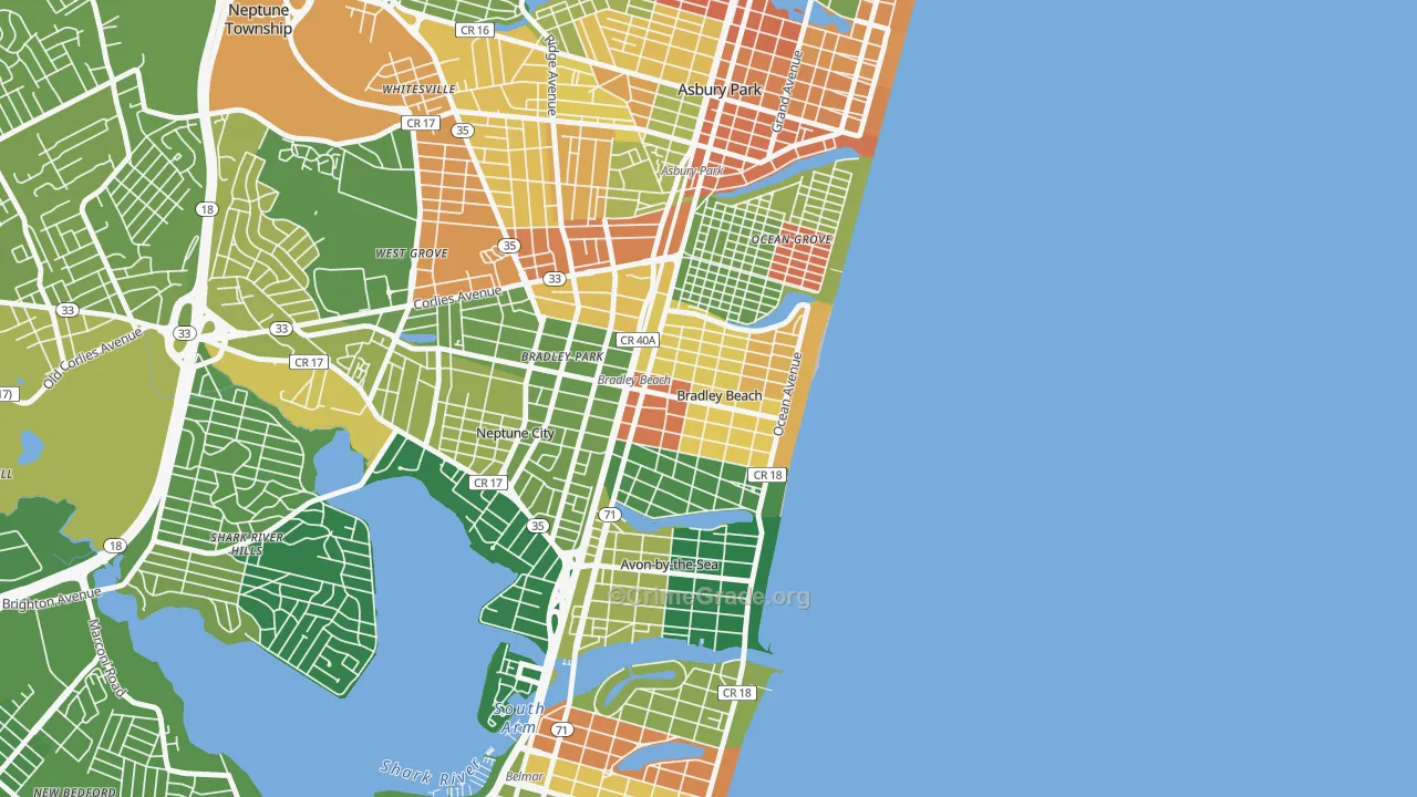 Bradley Beach, NJ Map of Vandalism Rates