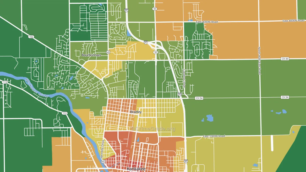 Bradley, IL Map of Vandalism Rates