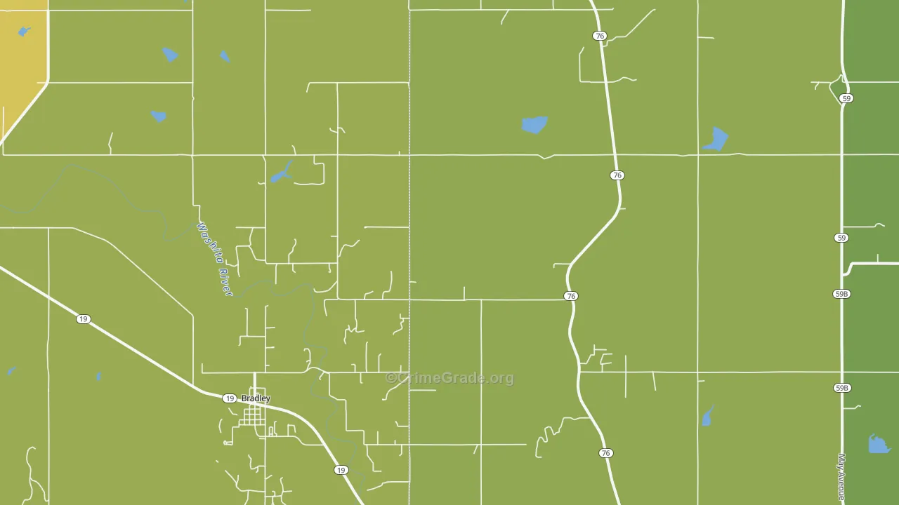 Bradley, OK Map of Vandalism Rates