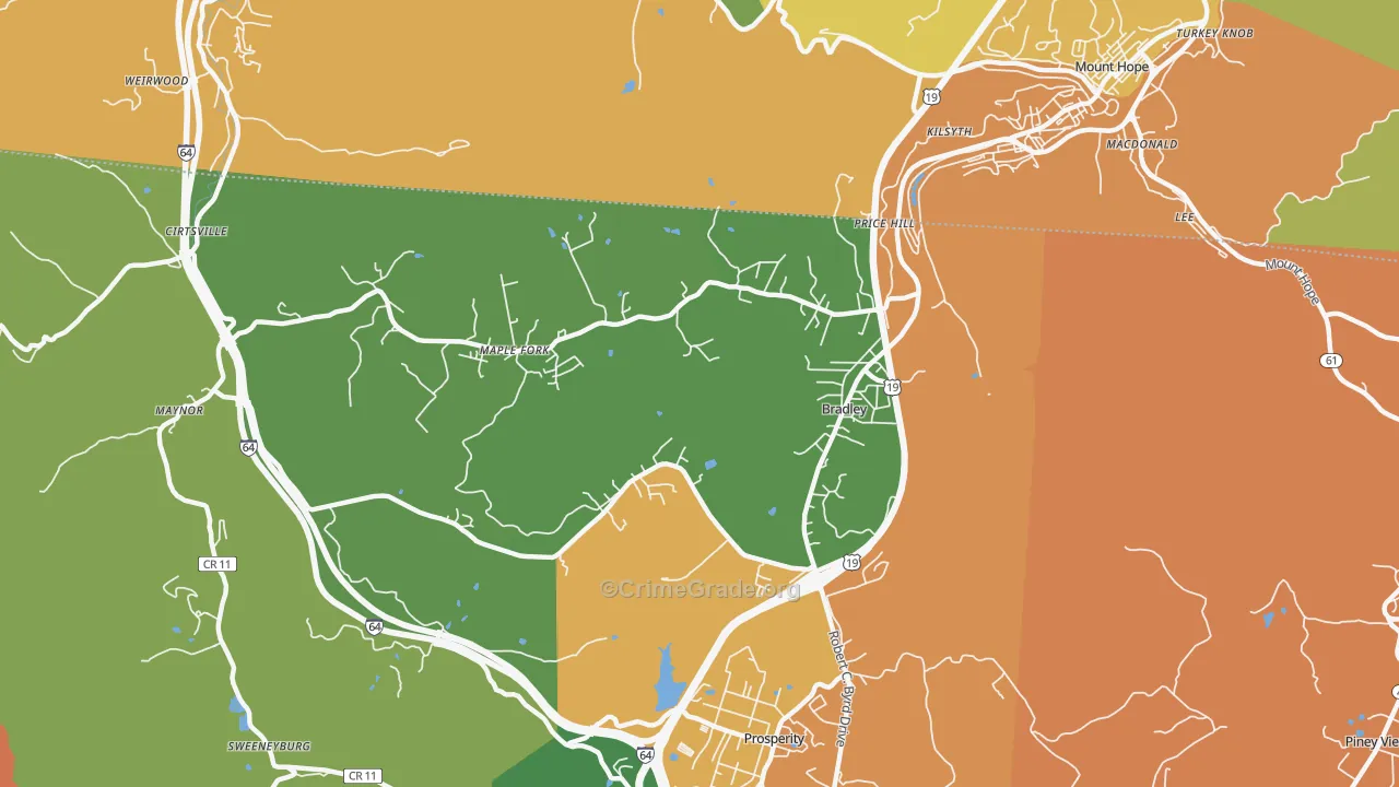 Bradley, WV Map of Vandalism Rates