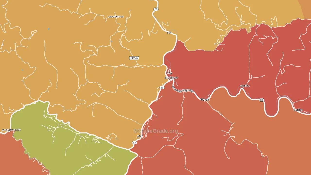 Bradshaw, WV Map of Vandalism Rates