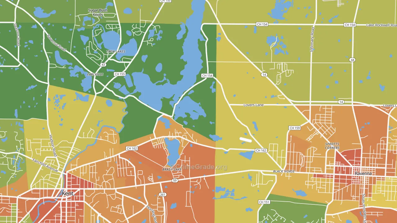 Brady Lake, OH Map of Vandalism Rates
