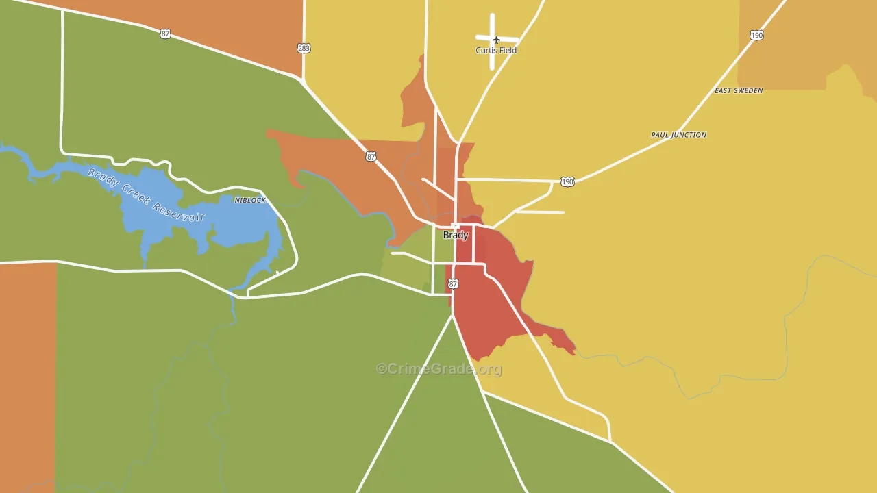 Brady, TX Map of Vandalism Rates