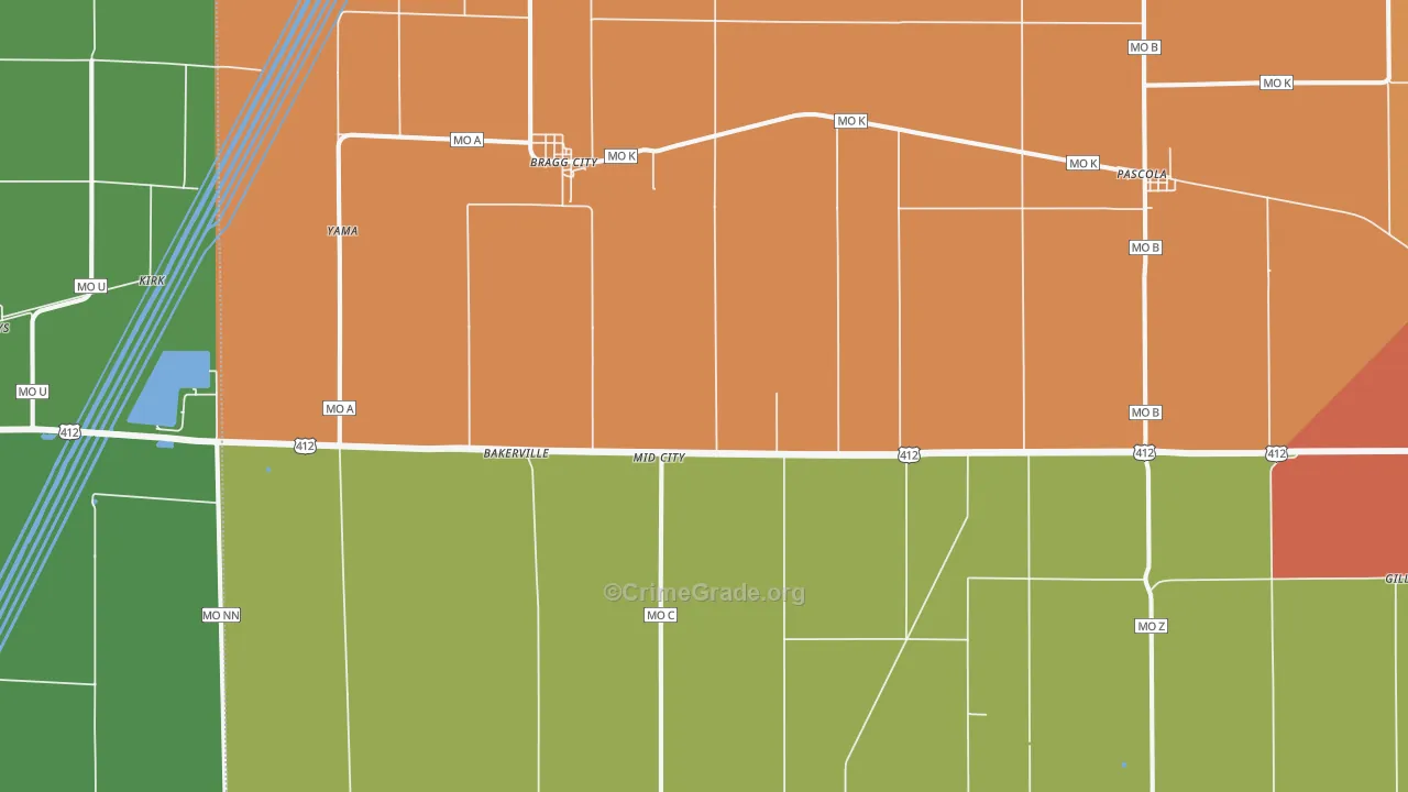 Bragg City, MO Map of Vandalism Rates