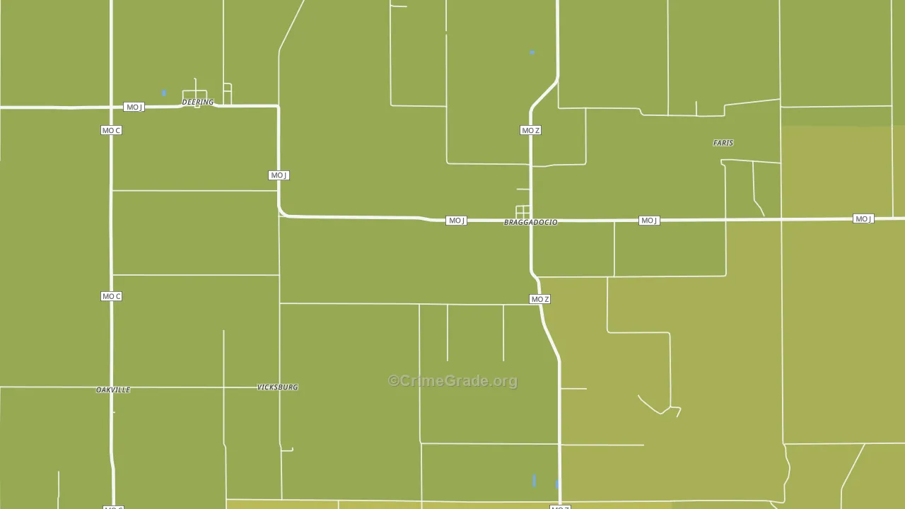 Braggadocio, MO Map of Vandalism Rates