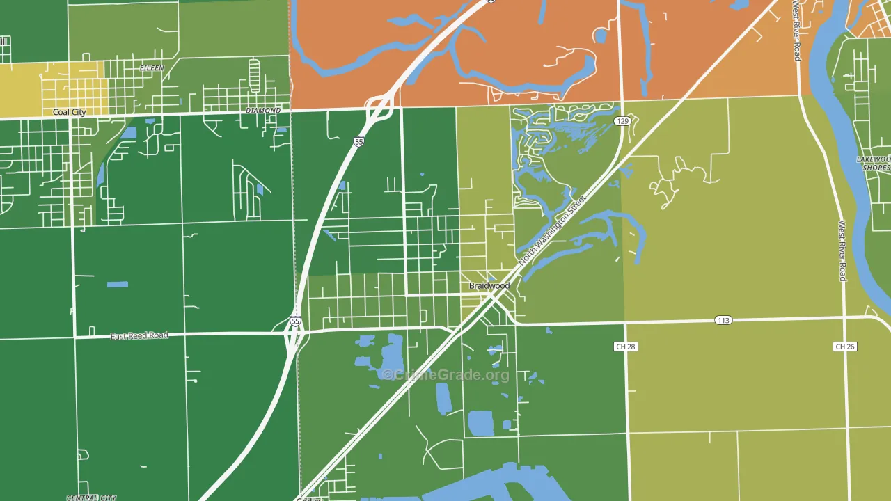 Braidwood, IL Map of Vandalism Rates