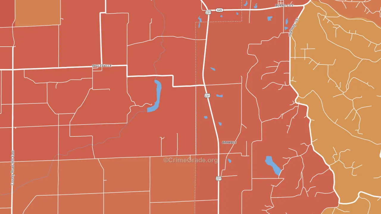 Bramble, IN Map of Vandalism Rates