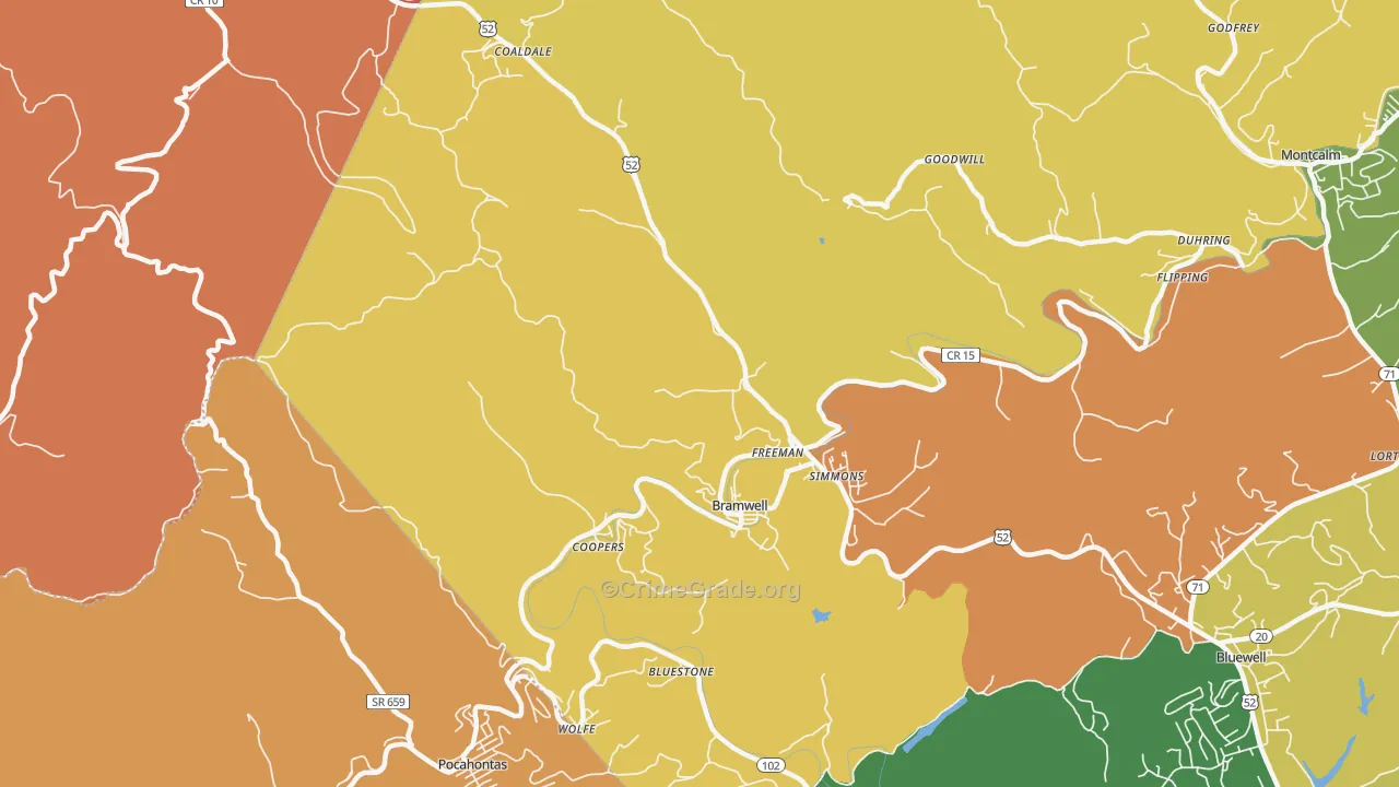 Bramwell, WV Map of Vandalism Rates