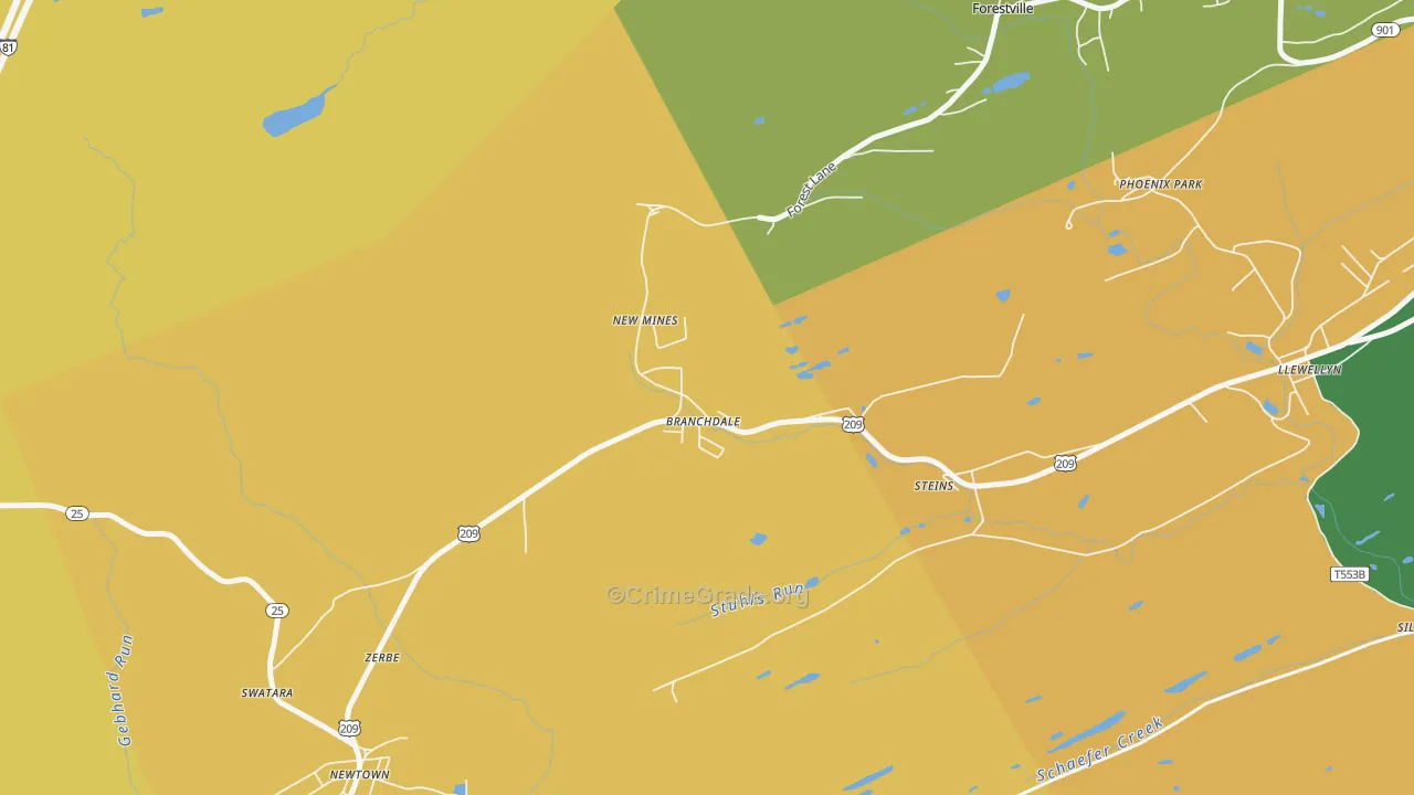Branchdale, PA Map of Vandalism Rates