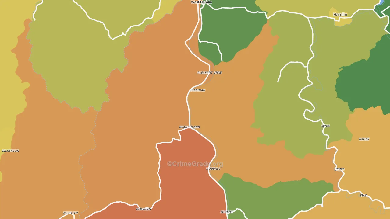 Branchland, WV Map of Vandalism Rates