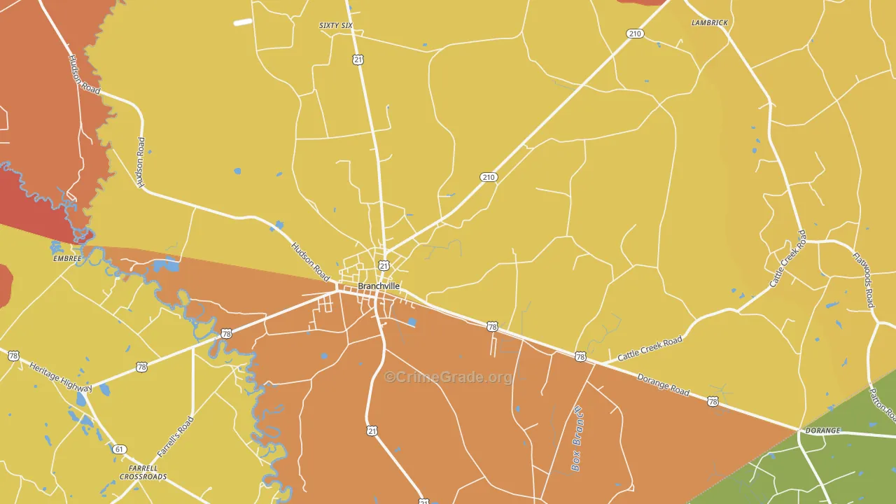 Branchville, SC Map of Vandalism Rates