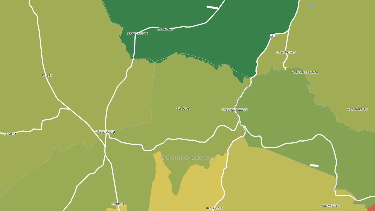 Branchville, TN Map of Vandalism Rates