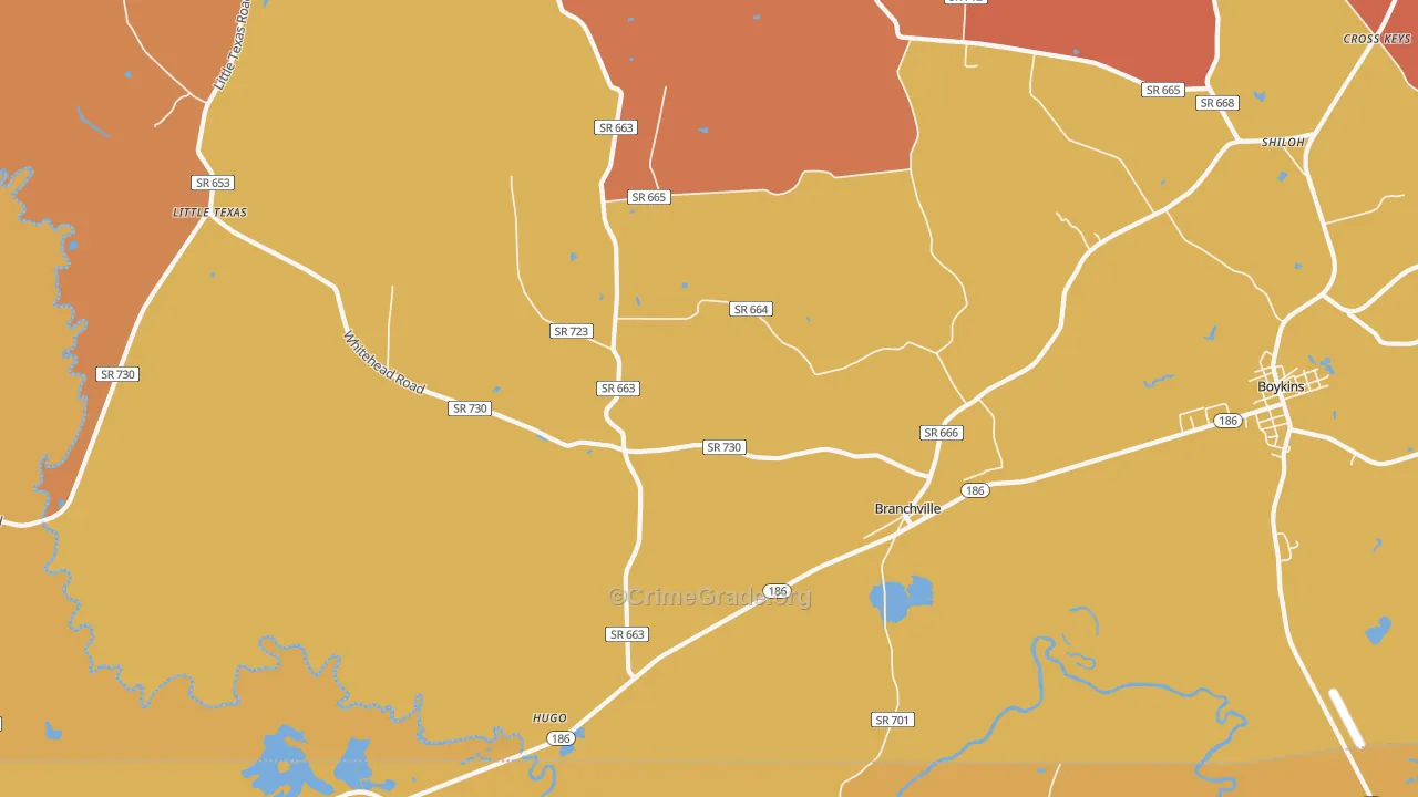 Branchville, VA Map of Vandalism Rates