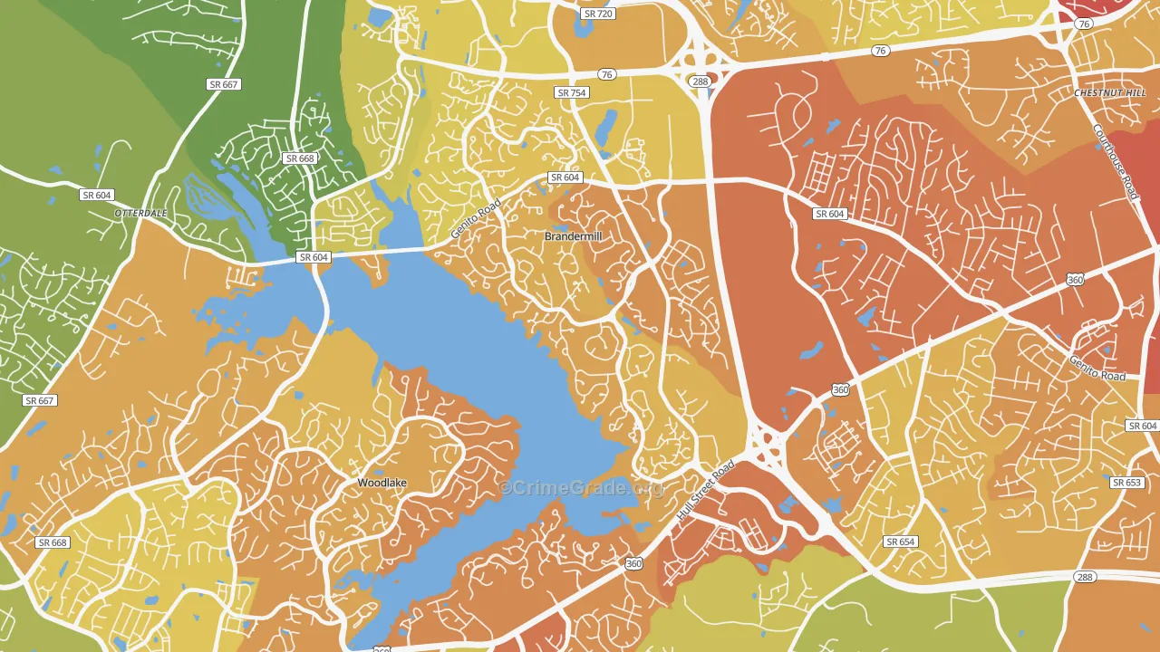 Brandermill, VA Map of Vandalism Rates