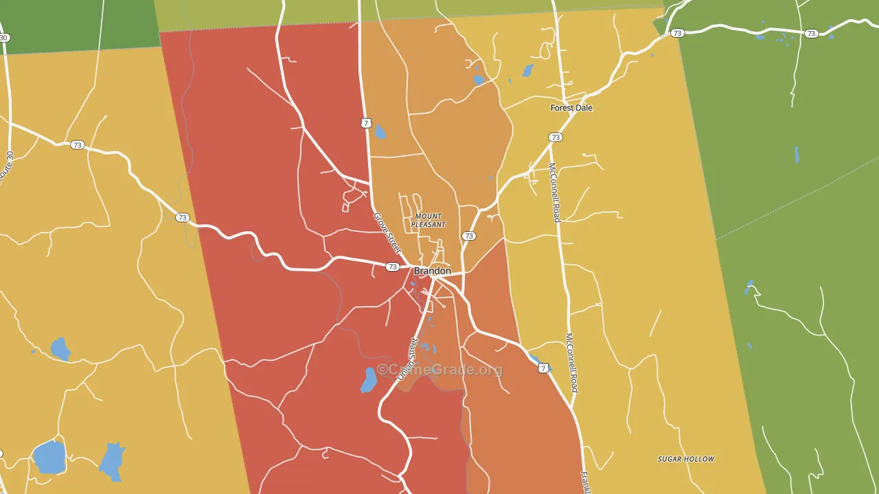 Brandon, VT Map of Vandalism Rates