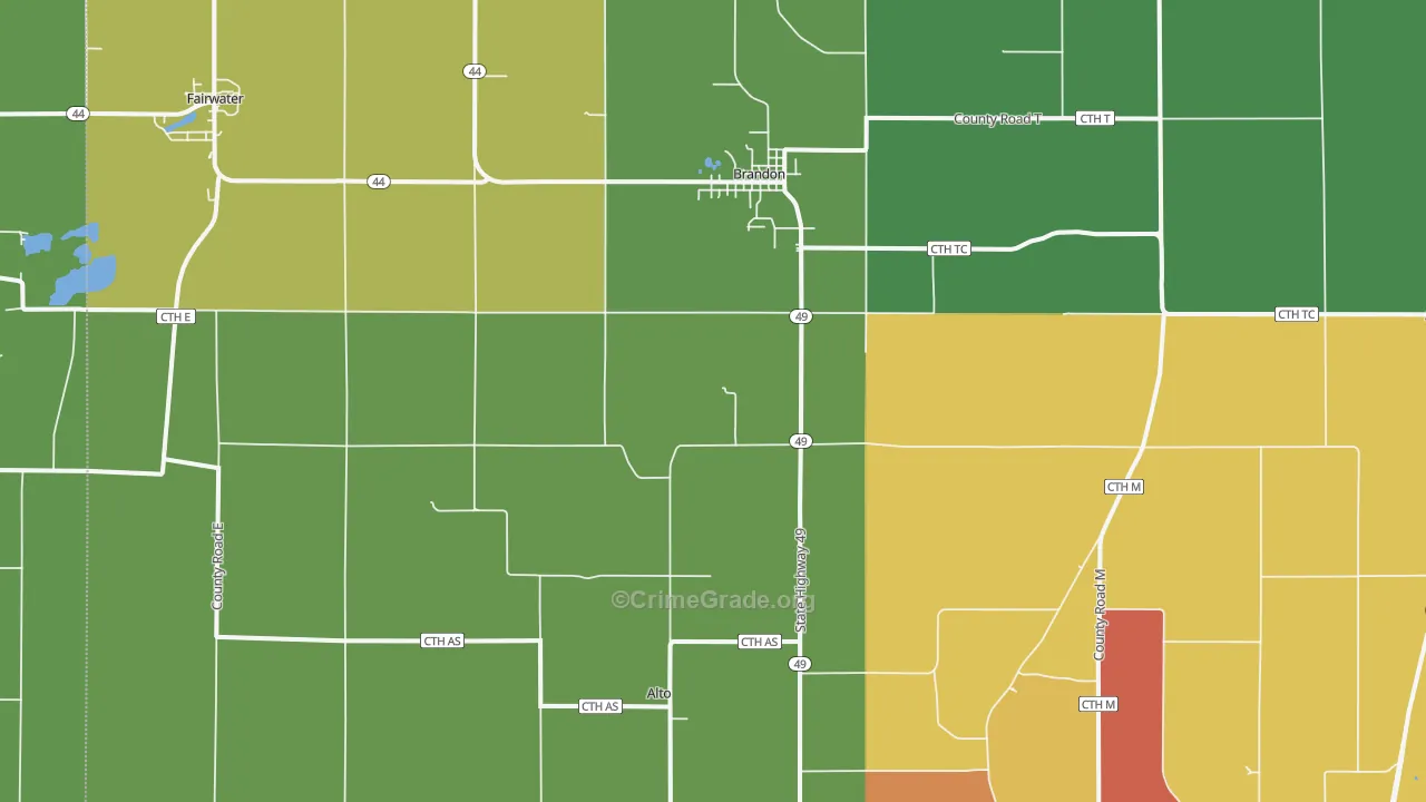 Brandon, WI Map of Vandalism Rates