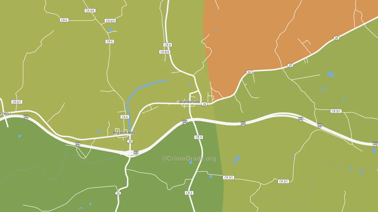 Brandonville, WV Map of Vandalism Rates