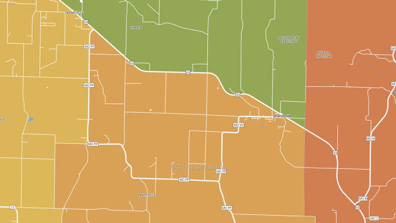 Brandsville, MO Map of Vandalism Rates