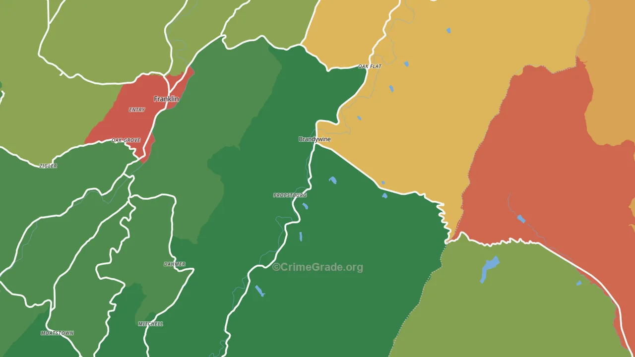 Brandywine, WV Map of Vandalism Rates