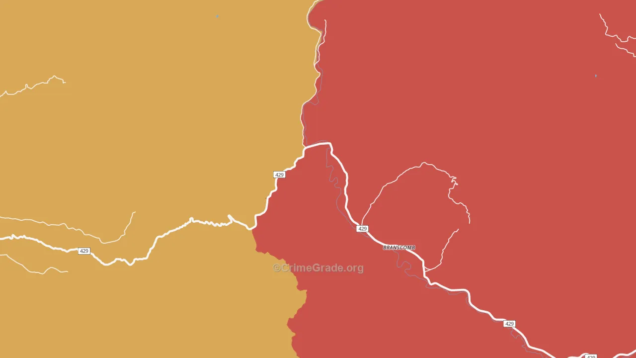 Branscomb, CA Map of Vandalism Rates