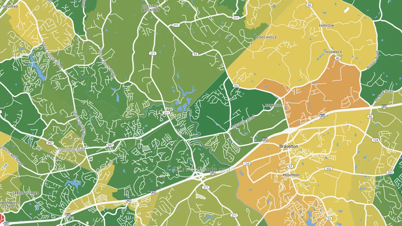 Braselton, GA Map of Vandalism Rates
