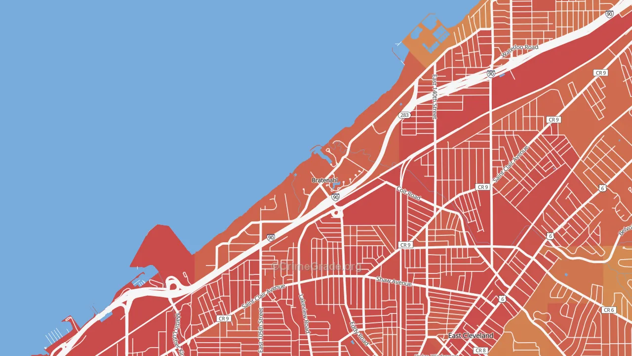 Bratenahl, OH Map of Vandalism Rates